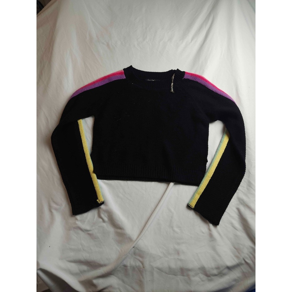 Derek Heart Sweater Womens Small Black Knit Crew Neck Pullover Crop Long‎ Sleeve